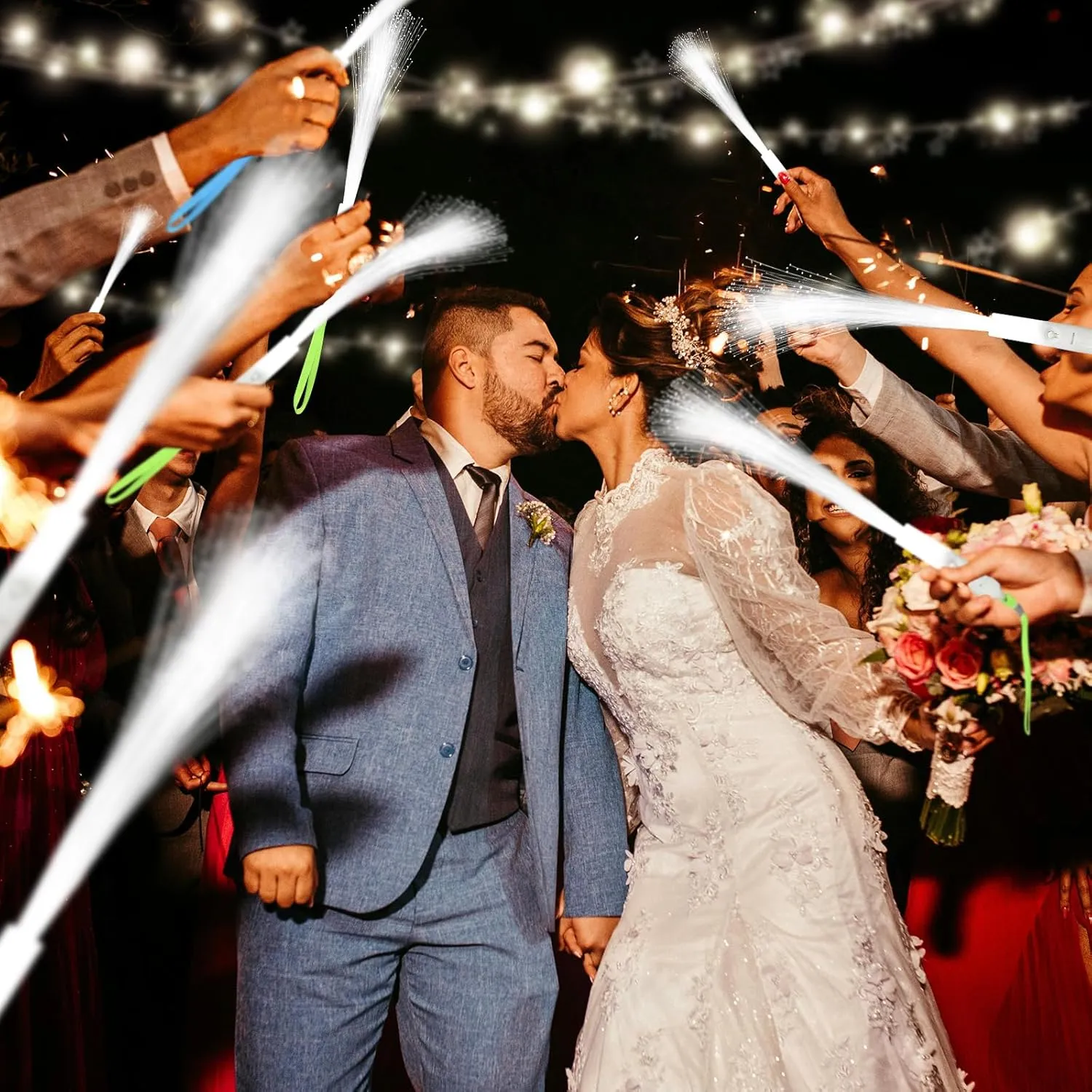 200 PCS White LED Fiber Optic Wands, Glow Sticks for Wedding, Bar DJ, Halloween & New Year