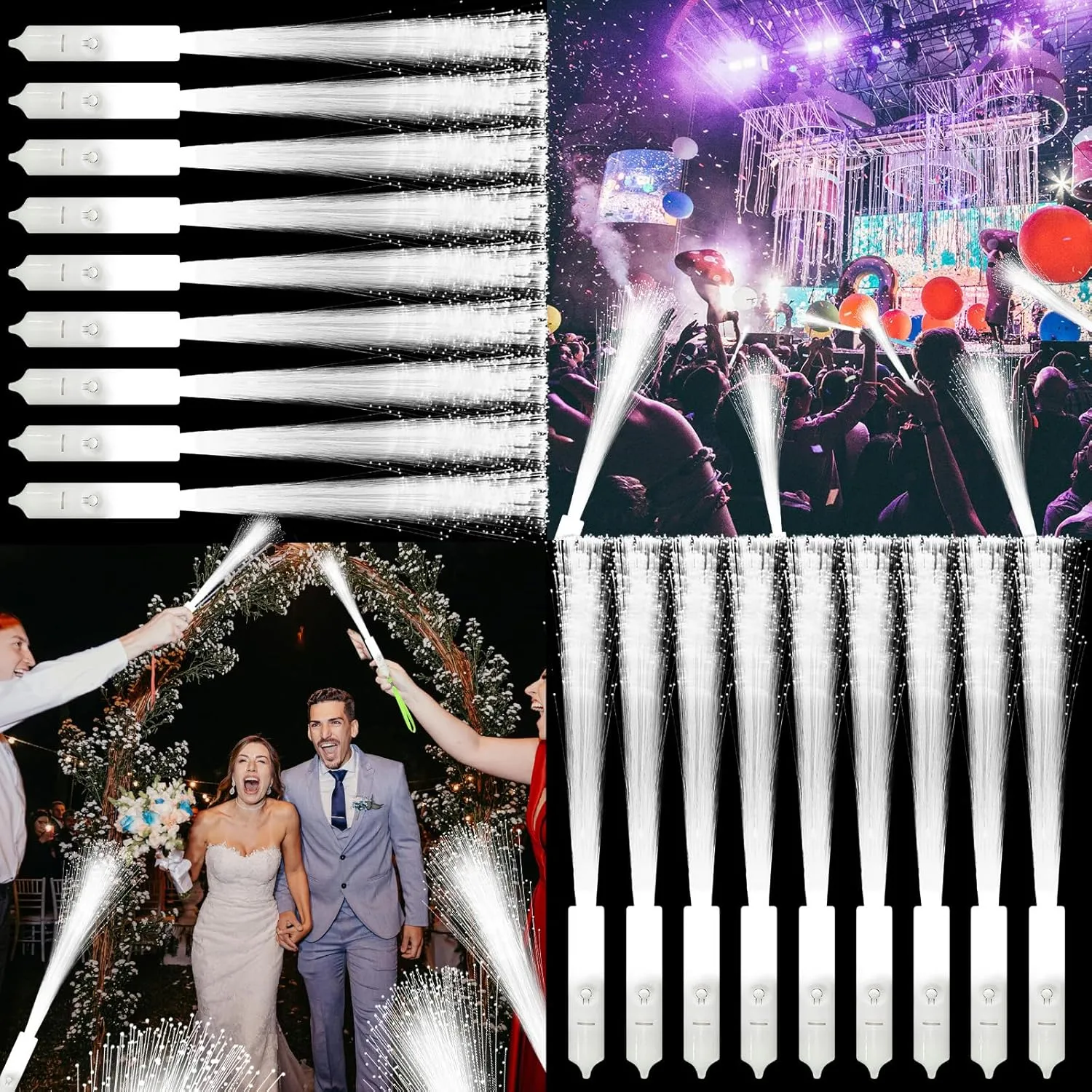 200 PCS White LED Fiber Optic Wands, Glow Sticks for Wedding, Bar DJ, Halloween & New Year