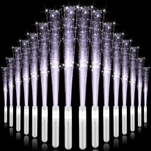 200 Pieces Fiber Optic Wand Bulk 13.8 Inch White Glow Stick Wedding Fiber Optic Stick with 3 Light Modes LED Light up Wand Flashing for Bridal Shower Glow in the Dark Party Favors