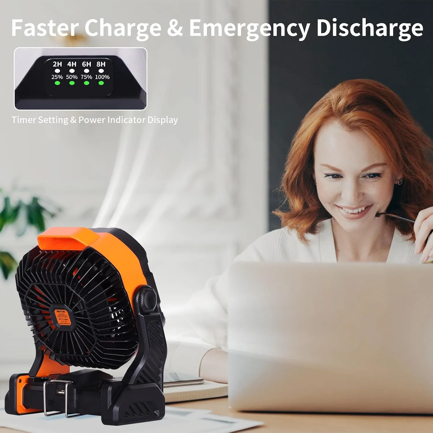20000mAh Battery powered fan Camping Fan essentials Portable fan Battery OperatedRechargeable Outdoor Tent with Light & Hook Personal USB Desk for Camping,Orange