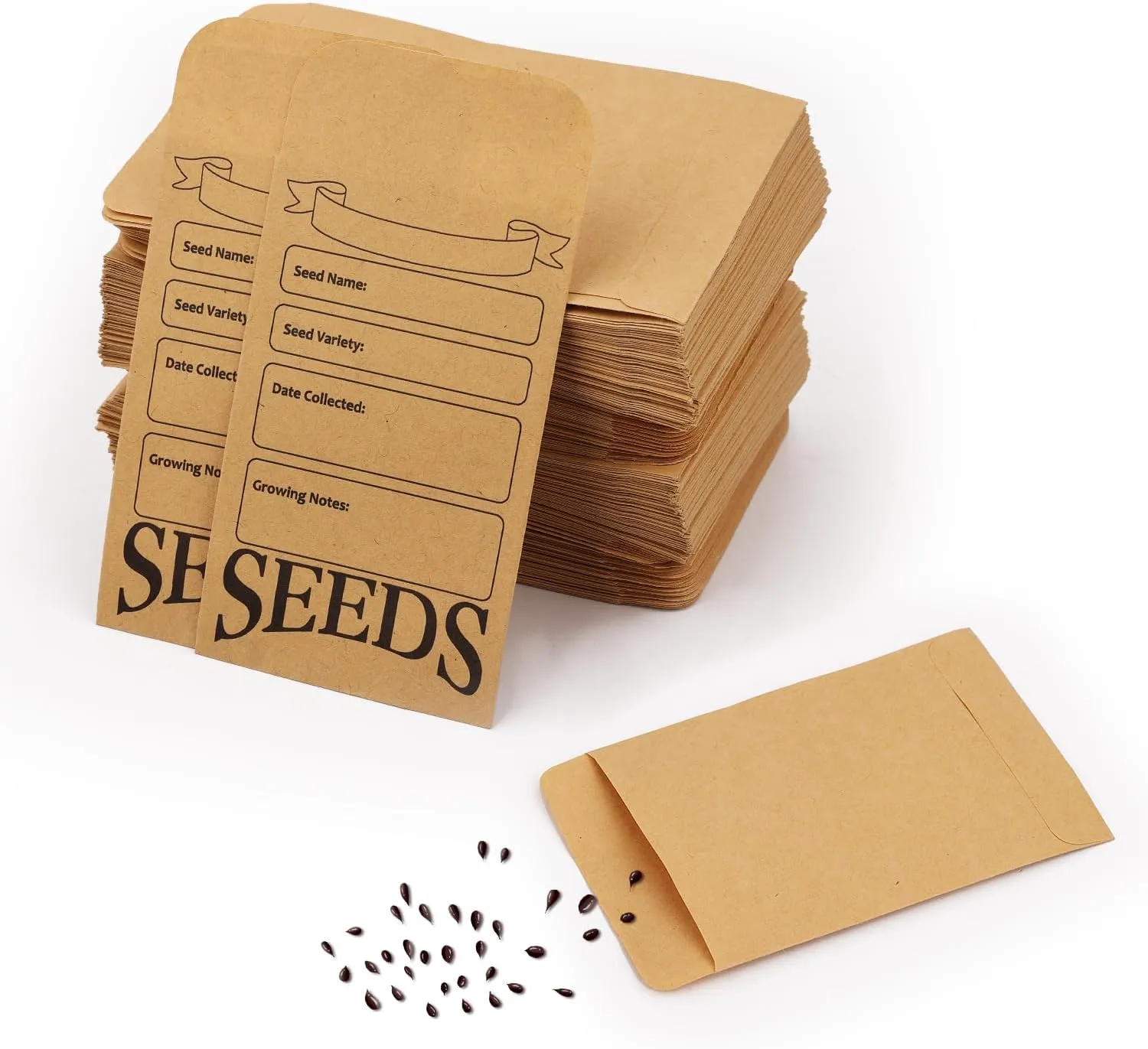200pcs Seed Envelopes, Reusable Self Sealing Seed Storage Paper Bag Printed with Types Name Template Small Seed Packets for Seeds Saving & Collecting