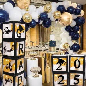 2025 Graduation Decorations - 4 Pieces Black Balloon Boxes With GRAD Letters for Class of 2025 School Grad Party Supplies