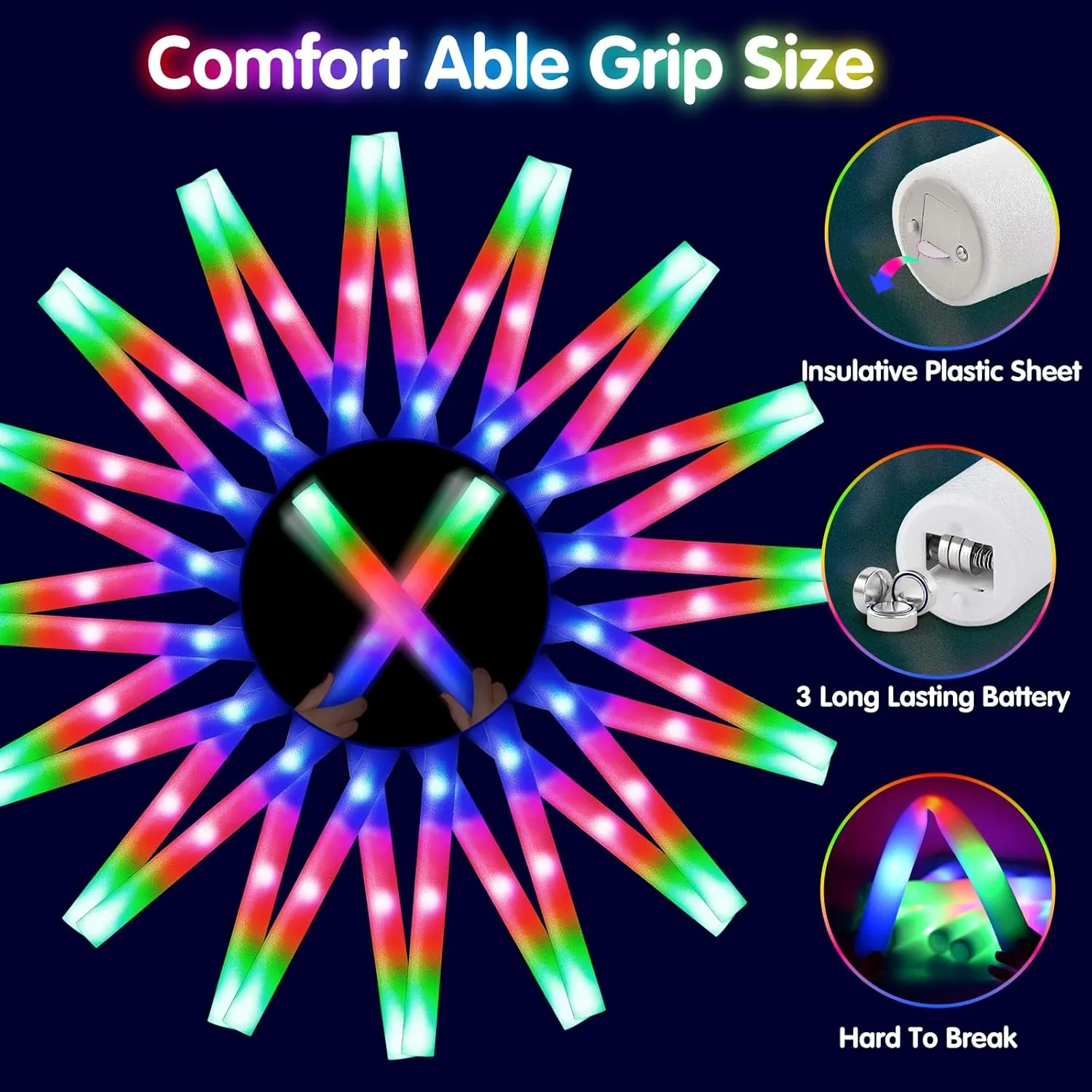 217 PCS Glow Sticks Bulk Party Pack, Foam Glow Sticks, Glow In The Dark Party Supplies, Foam Light up Sticks with 3 Modes Colorful Flashing, Foam Glow Sticks Bulk for Wedding, Party, Birthday, Raves