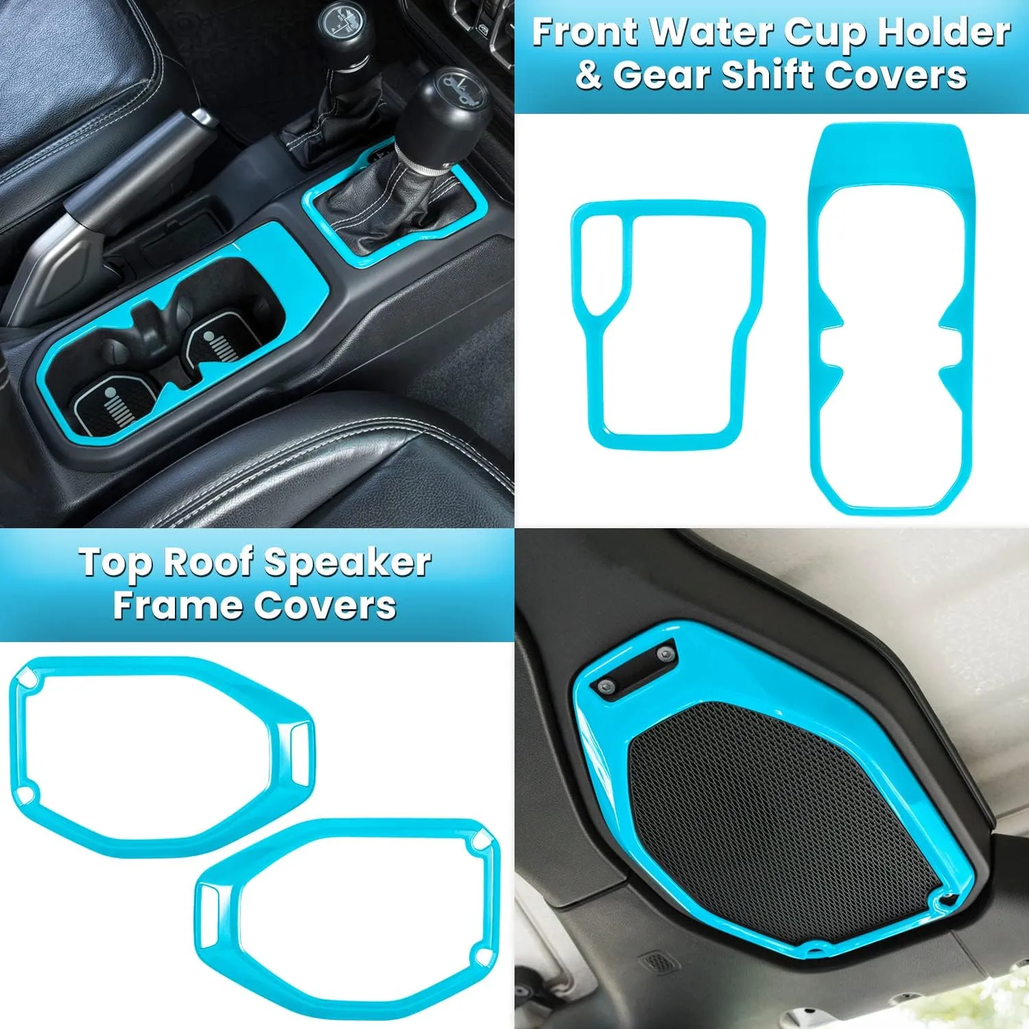 23PCS Full Set Interior Decoration Trim Kit for Jeep Wrangler JL JLU Gladiator JT 2018-2023 Steering Wheel Door Handle Air Conditioning Vent Cup Holder Reading Light Headlight Gear Cover (Light Blue)