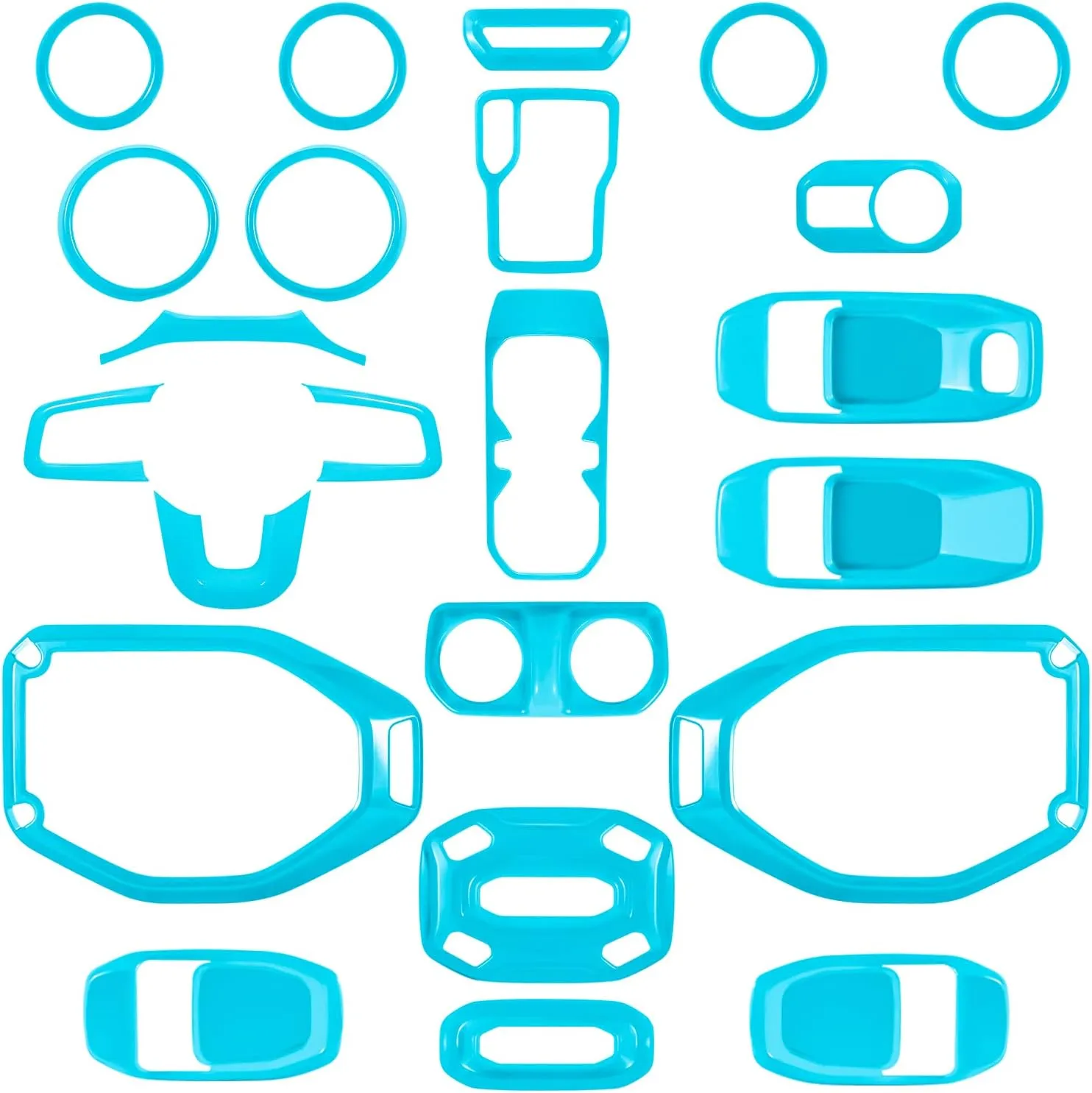 23PCS Full Set Interior Decoration Trim Kit for Jeep Wrangler JL JLU Gladiator JT 2018-2023 Steering Wheel Door Handle Air Conditioning Vent Cup Holder Reading Light Headlight Gear Cover (Light Blue)