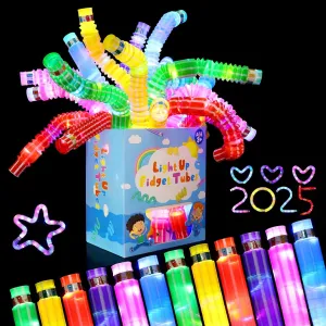24 Pcs Glow Sticks 4th of July Party Favors for Kids, Light Up Tubes Fidget Toys, Glow in The Dark Party Supplies Camping Toys, LED Bracelet Necklace Goodie Bag Stuffers Birthday Return Gifts