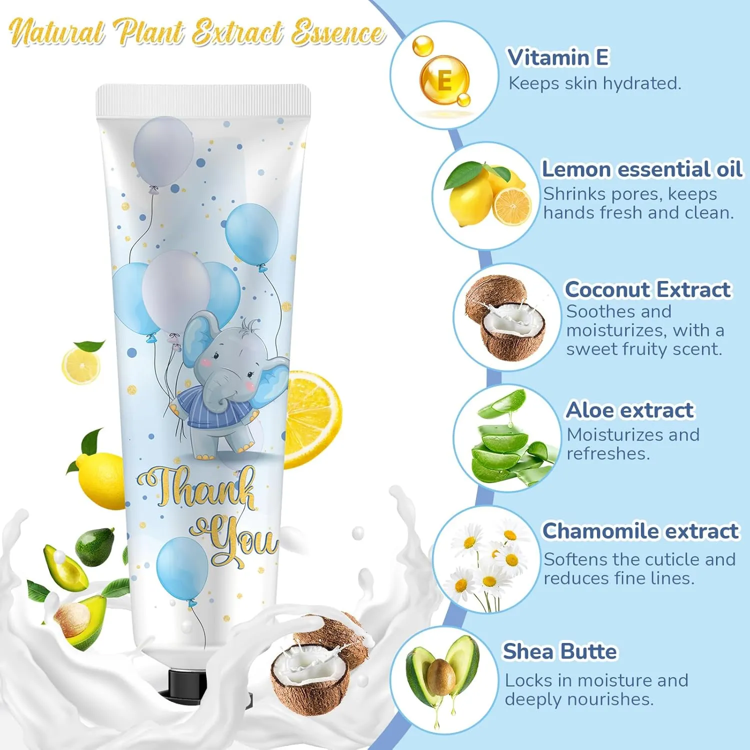24 Sets Baby Shower Hand Cream Bulk Blue Elephant Shower Favors Bridal Thank You Appreciation Hand Cream for Guests Travel Size Lotion with Organza Bags