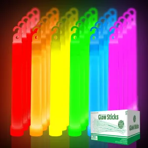 24 Ultra Bright Large Glow Sticks with 24 Black PE String, Multi Use Colourful 6 Inch Glowsticks for Parties, Camping, Emergency Glow Sticks For Blackout, Long-lasting Lighting Waterproof and