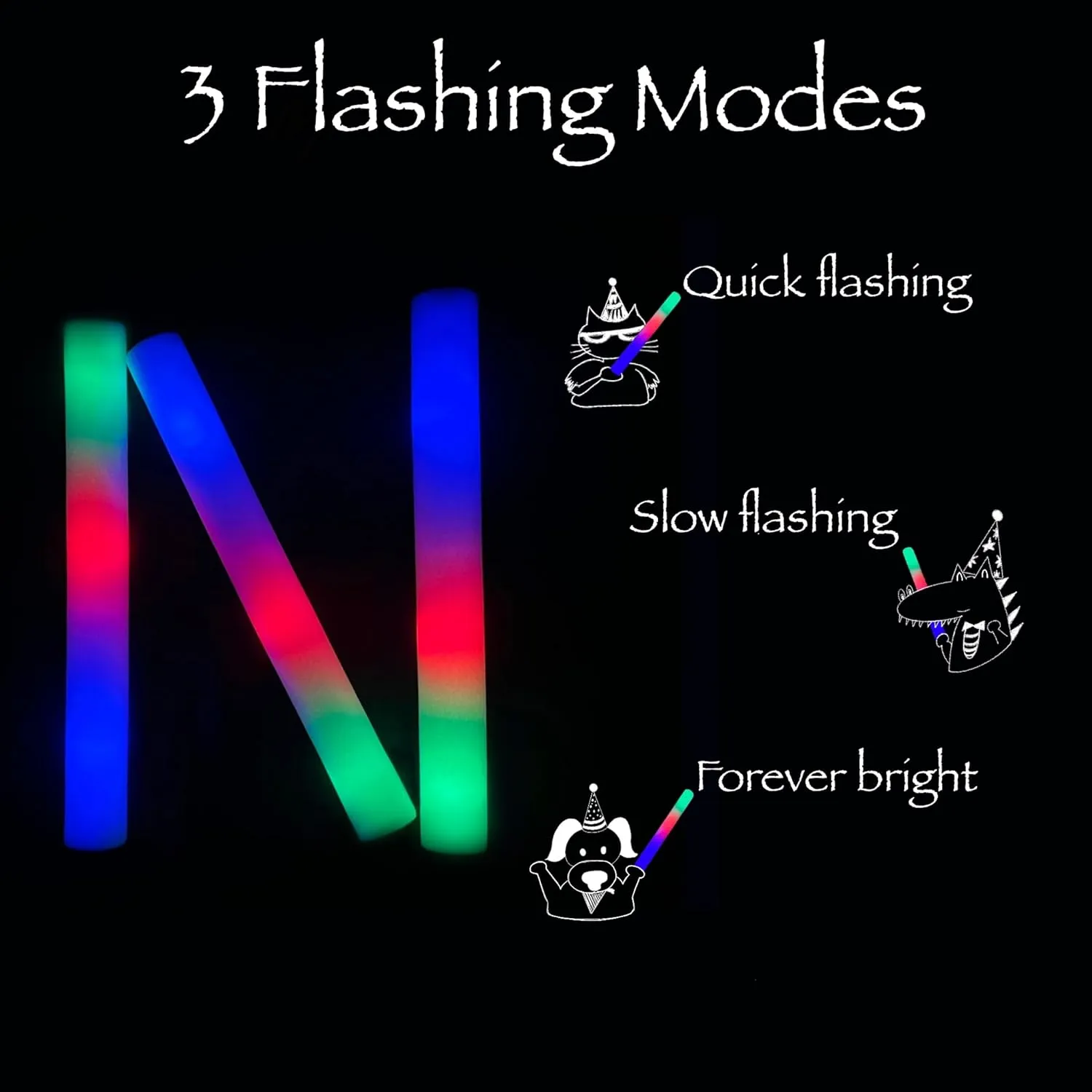 25-Pack Glow Foam Sticks – UltraBright 3 Flashing Modes, great for kids’ parties, 4th of July, Halloween, school breaks, campouts & more. From a fun-loving, U.S.-owned small business!