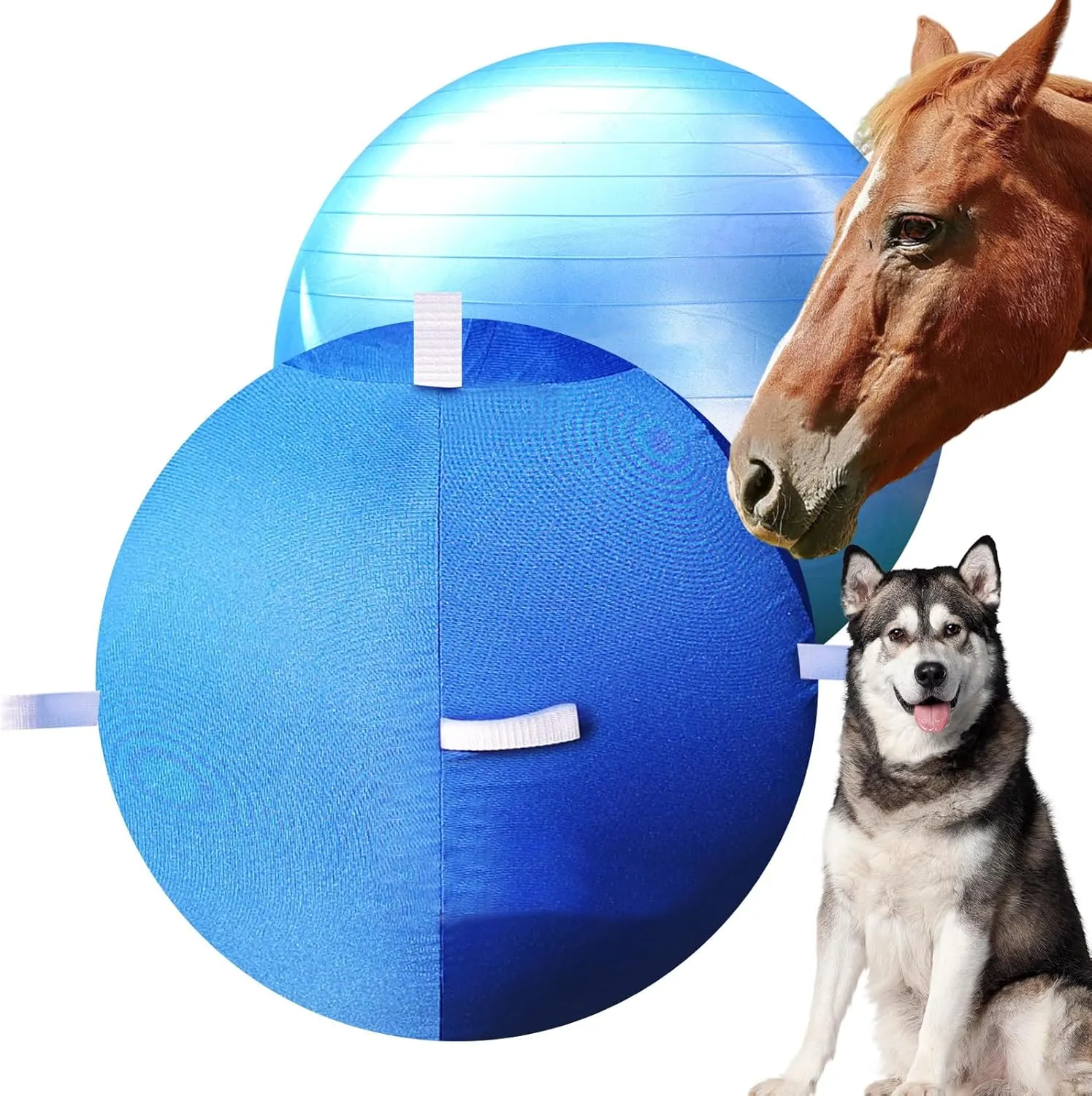 25" Dog Horse Ball&Cover with Straps, Herding Ball for Dogs Blue Heelers, Harding Dog Large Mega Pets Soccer Ball for Australian