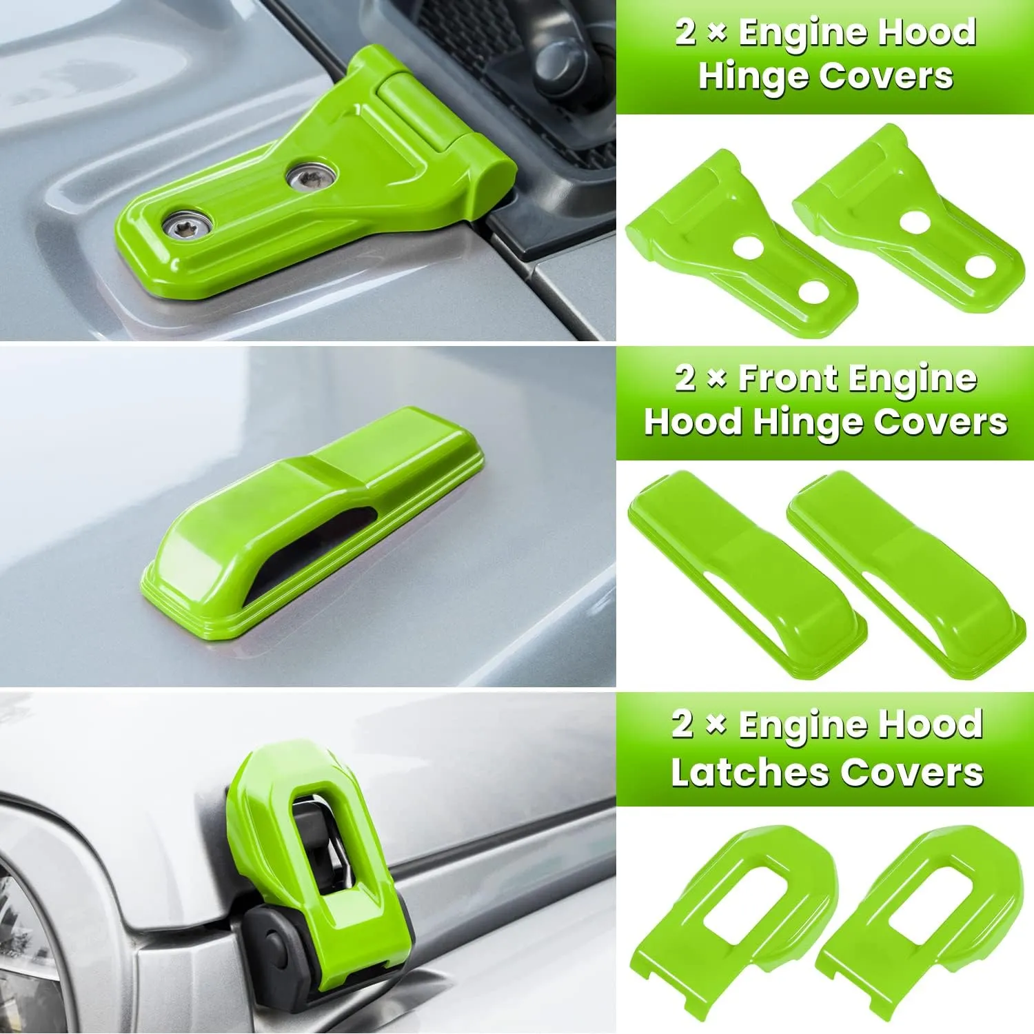26PCS Full Set Exterior Decoration Trim Kit for Jeep Wrangler JL JLU 2018-2023 Door Hinge Handle Engine Hood Hinge Hood Latch Wheel Eyebrow Side Air Outlet Rear Tailgate Window Hinge Cover (Green)