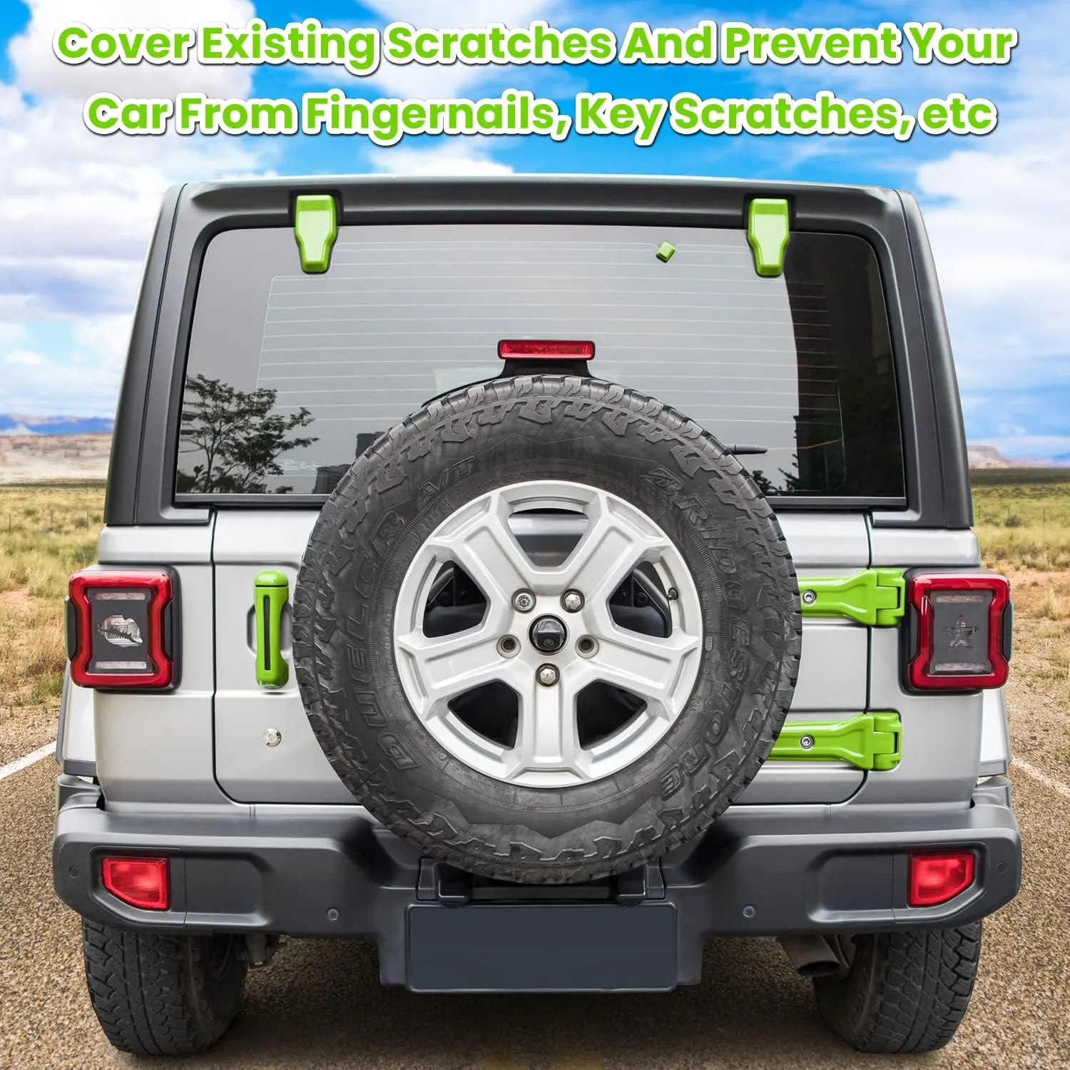 26PCS Full Set Exterior Decoration Trim Kit for Jeep Wrangler JL JLU 2018-2023 Door Hinge Handle Engine Hood Hinge Hood Latch Wheel Eyebrow Side Air Outlet Rear Tailgate Window Hinge Cover (Green)