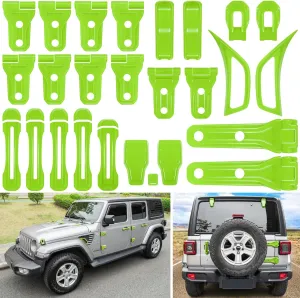 26PCS Full Set Exterior Decoration Trim Kit for Jeep Wrangler JL JLU 2018-2023 Door Hinge Handle Engine Hood Hinge Hood Latch Wheel Eyebrow Side Air Outlet Rear Tailgate Window Hinge Cover (Green)