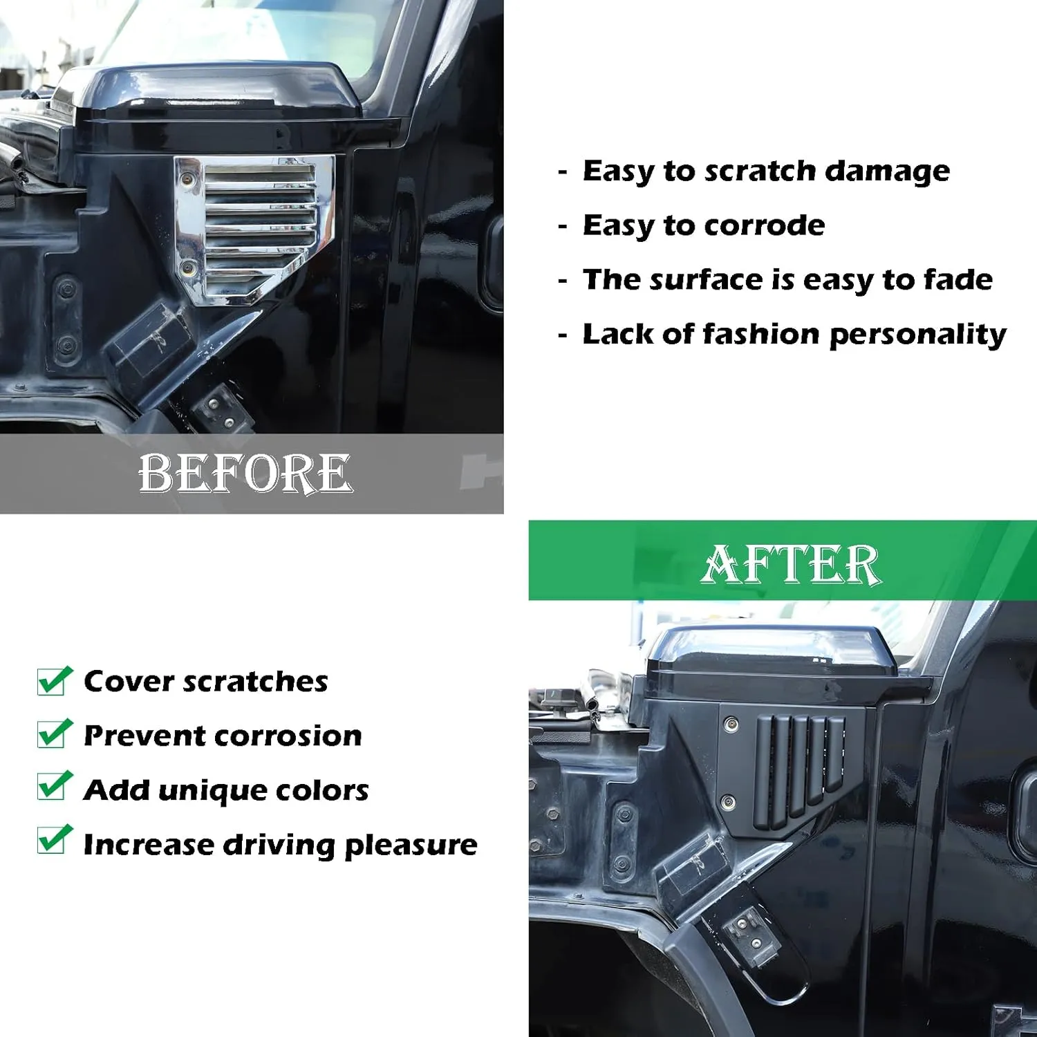2PCS Car Side Vent Cover Hood Intake Bezel Trim Molding Compatible with 2003-2009 Hummer H2,Side Scoop Hood Cover Car Exterior Accessories (Matter black)