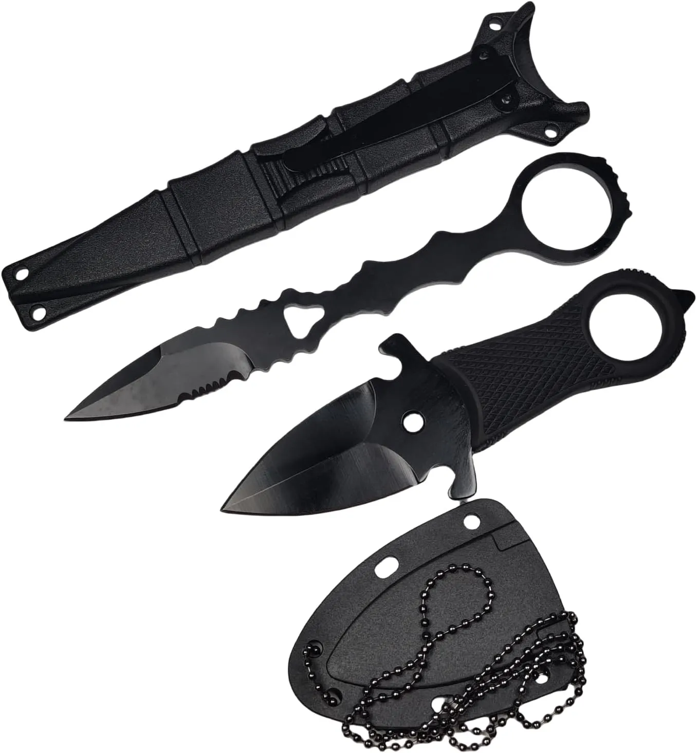 2Pcs Tactical Fixed Blade Knife with Sheath,Mini Fixed Blade,Protable 6.7" and 5.5" EDC Knife,Spear Point Serrated Edge Blade with Pocket Cip For Camping Hunting Hiking Fishing
