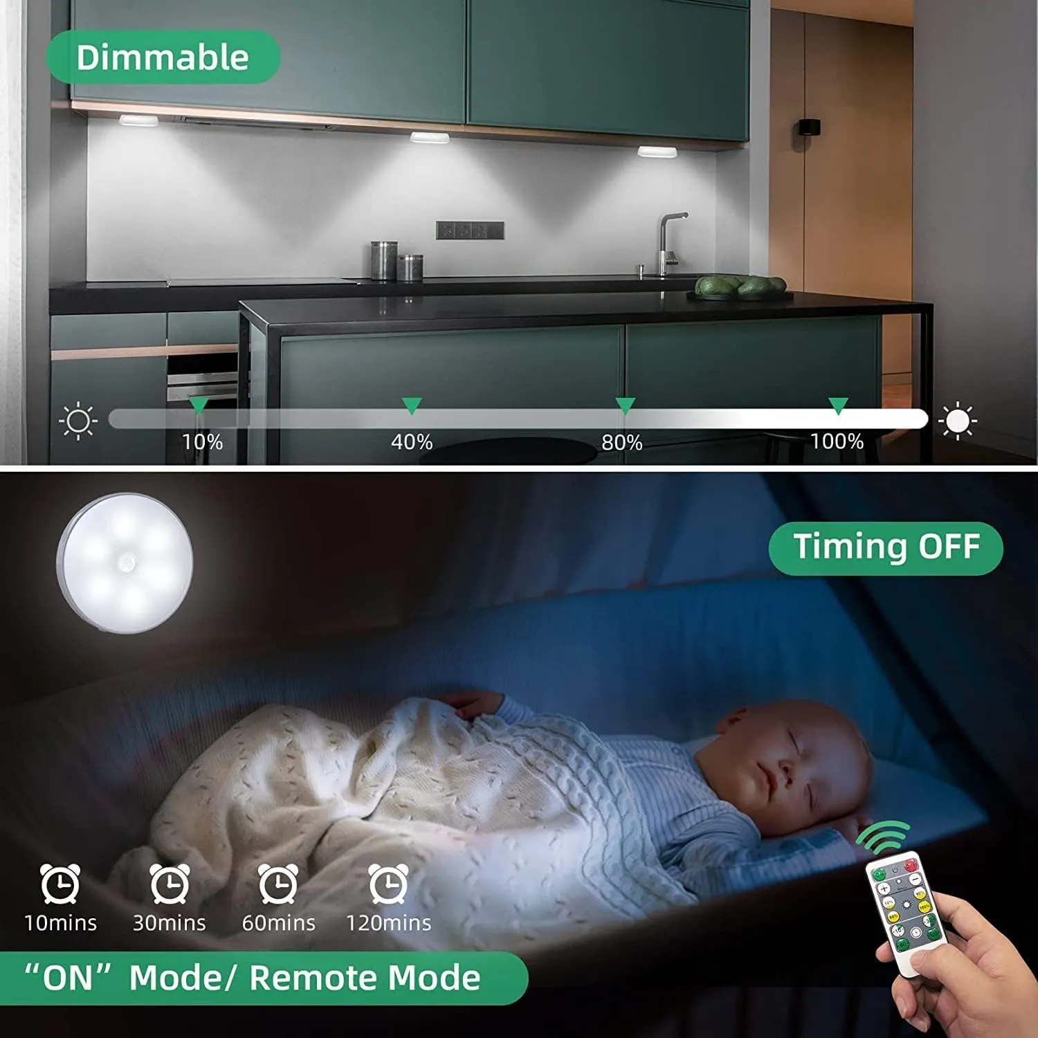 3 Colors Temperatures LED Closet Lights Wireless Motion Sensor Puck Lights Compatible with Charging Station, USB Rechargeable Battery Operated Indoor Lighting Under Cabinet Lights with Remote (6 Pack)