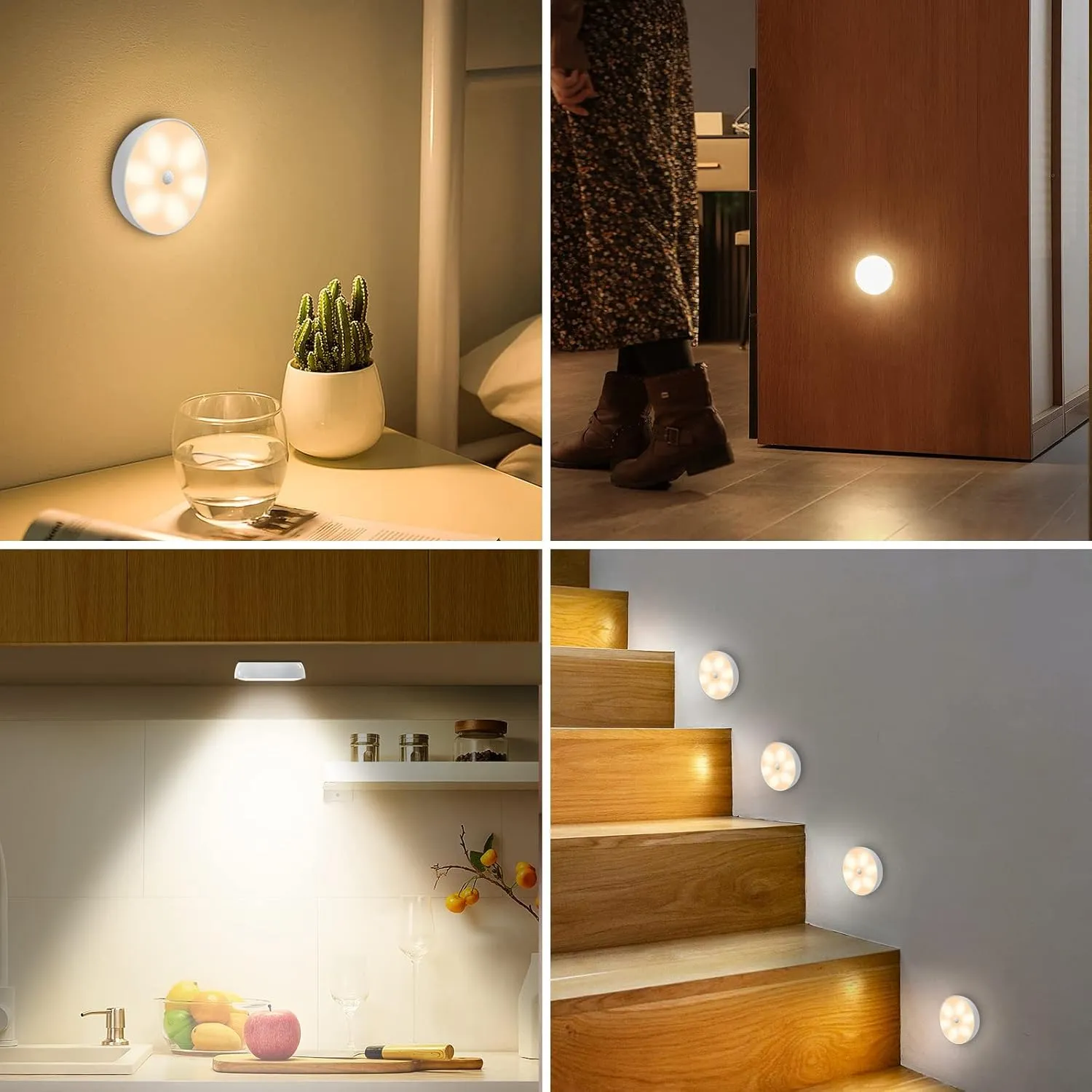 3 Colors Temperatures LED Closet Lights Wireless Motion Sensor Puck Lights Compatible with Charging Station, USB Rechargeable Battery Operated Indoor Lighting Under Cabinet Lights with Remote (6 Pack)