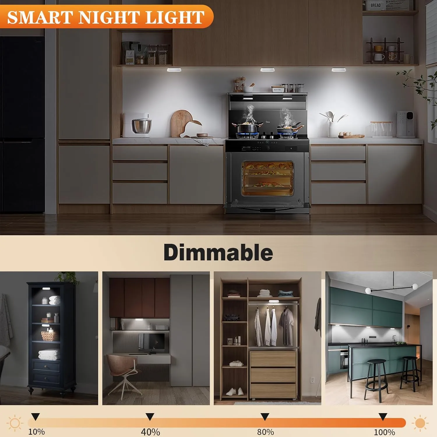 3 Colors Temperatures LED Closet Lights Wireless Motion Sensor Puck Lights Compatible with Charging Station, USB Rechargeable Battery Operated Indoor Lighting Under Cabinet Lights with Remote (6 Pack)