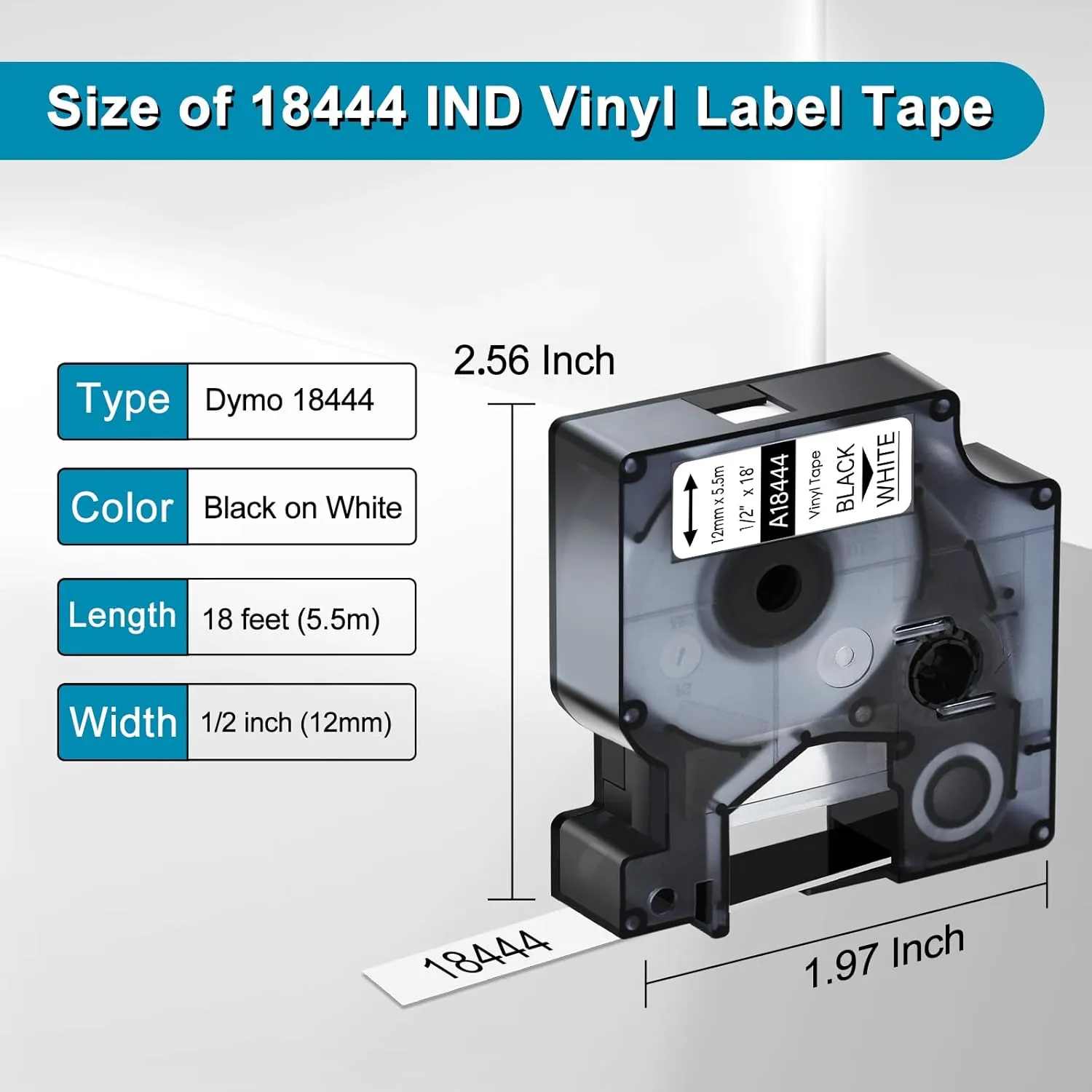 3 Pack Compatible for Dymo Rhino Pro IND Vinyl Label Tape 18444 1/2" 12mm Black on White Label for Rhino and 3M Label Maker Tape