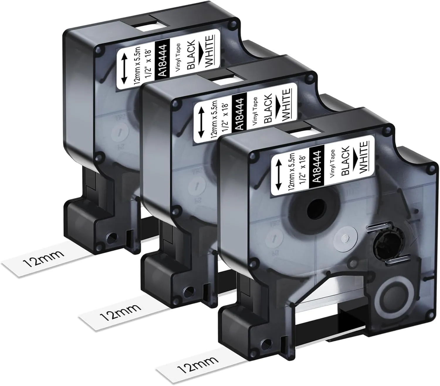3 Pack Compatible for Dymo Rhino Pro IND Vinyl Label Tape 18444 1/2" 12mm Black on White Label for Rhino and 3M Label Maker Tape