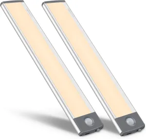 30-LED Motion Sensor Cabinet Light,Under Counter Closet Lighting, Wireless USB Rechargeable Kitchen Night Lights,Battery Powered Light for Wardrobe,Cabinet,Cupboard（Warm Light）-2Pack