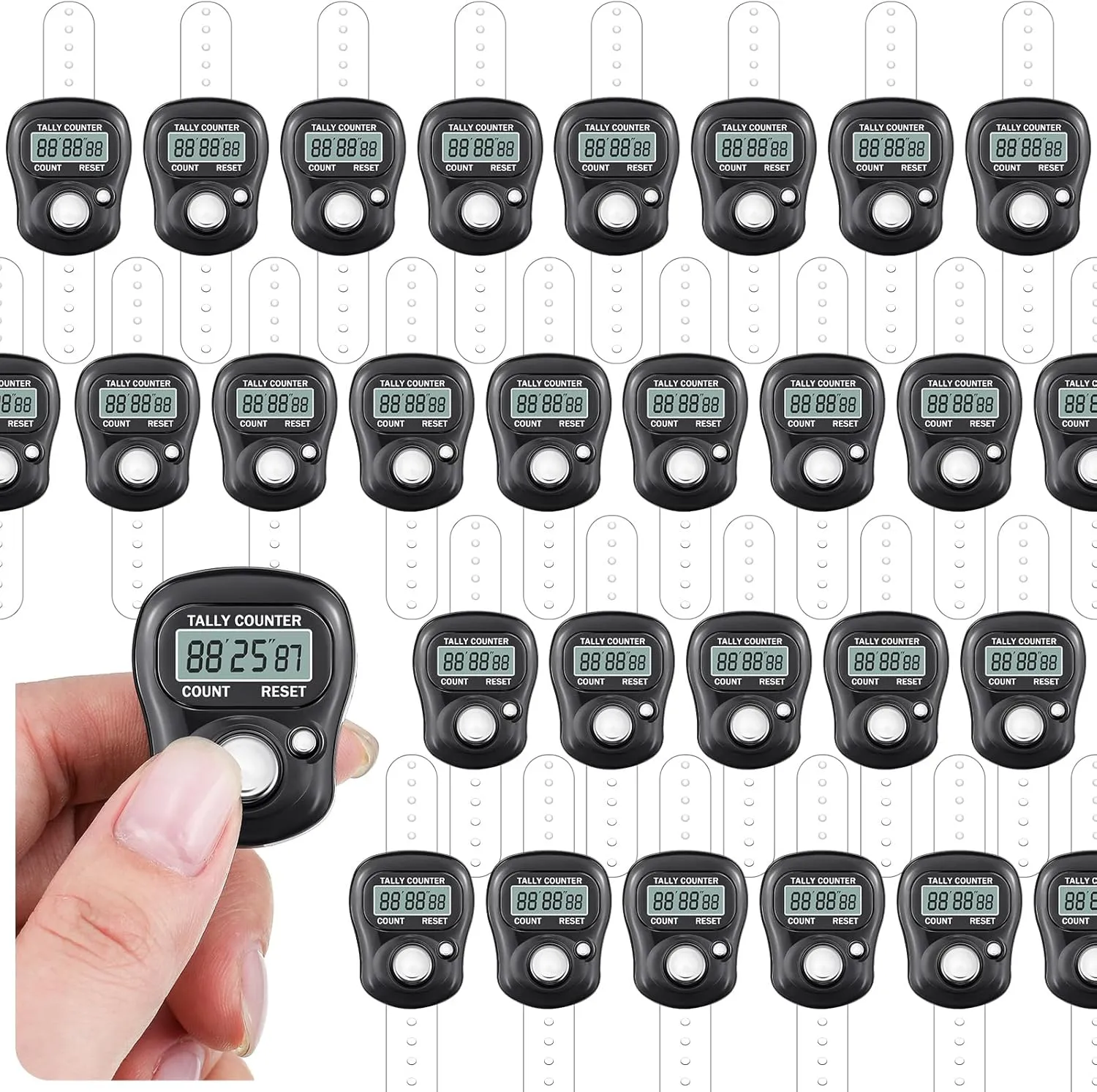 30 Pack Finger Stopwatches Timer Sport Stopwatches Compact Digital Finger Watch Bulk, Clear Display, Silent, Ring Type Count Down Timer for Coaches Adults Kids Running Swimming Training