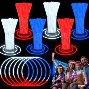 300 Pack 4th of July Glow Sticks Party Favors with Connectors, Patriotic Red White Blue Glow Stick Bracelets Nacklaces Glow in the Dark Party Accessories Memorial Day Decorations,Independence Day