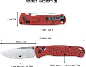 3.15'' 8Cr13Mov Steel Blade Nylon Glass Fiber Handle with Clip, Single-handed Opening Portable Camping EDC Knife, Outdoor Survival Tool Everyday Carry, Christmas Gift