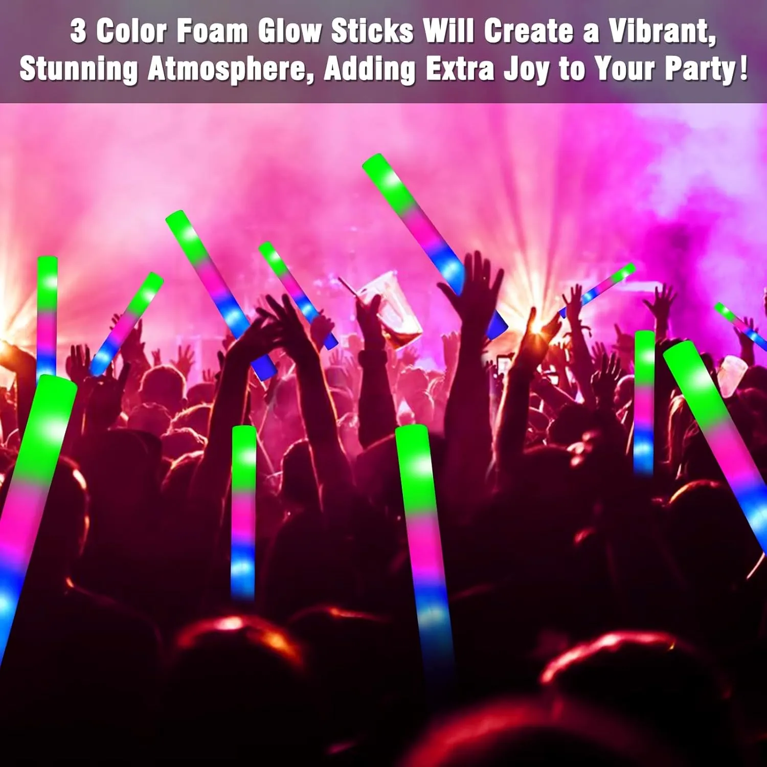 32 Pcs Giant 16'' Foam Glow Sticks Bulk Party Favors for Adults Kids,3 Modes Flashing Foam Light Up Sticks,LED Glow Sticks Glow In The Dark for Wedding Birthday Concert 4th of July Patriotic Party
