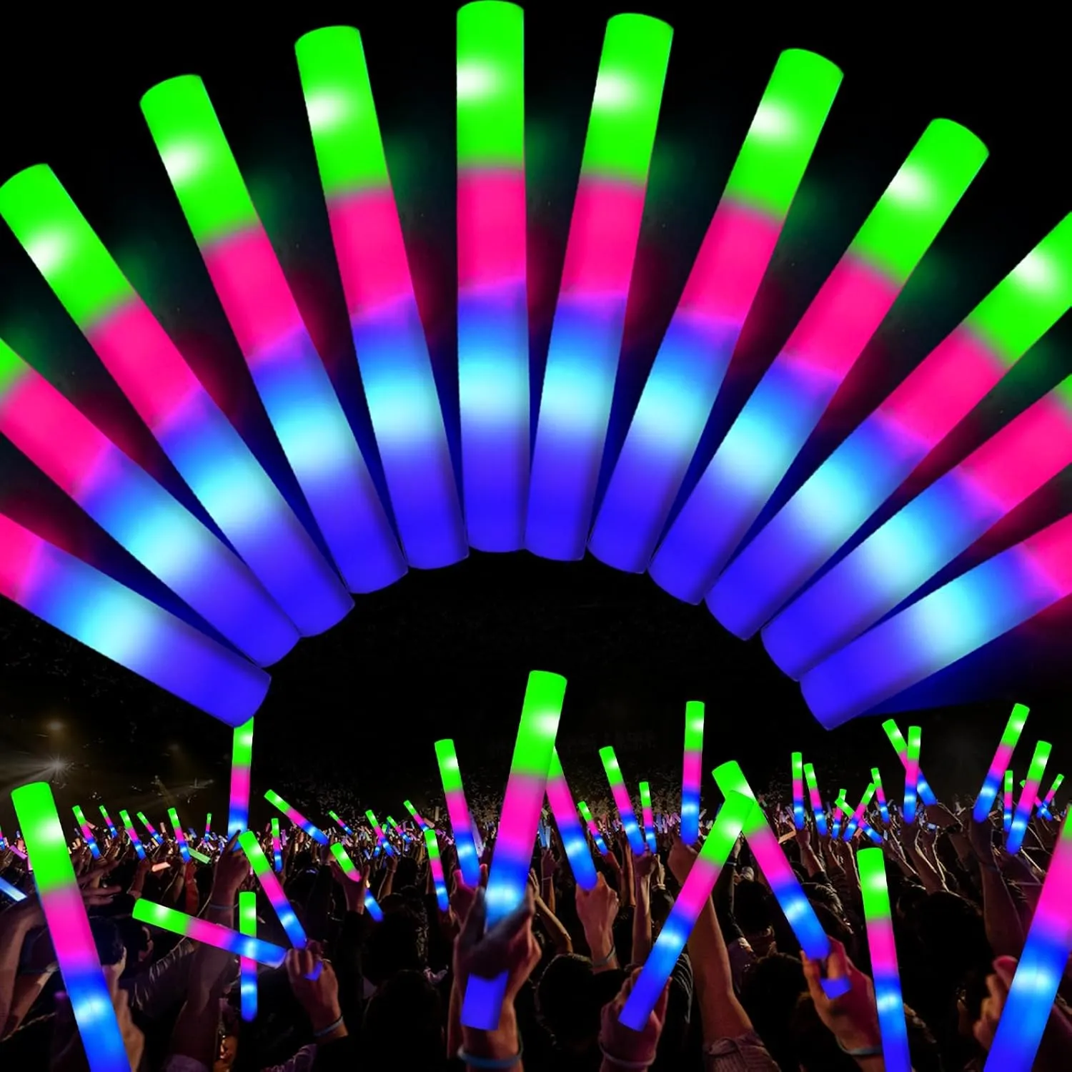 32 Pcs Giant 16'' Foam Glow Sticks Bulk Party Favors for Adults Kids,3 Modes Flashing Foam Light Up Sticks,LED Glow Sticks Glow In The Dark for Wedding Birthday Concert 4th of July Patriotic Party