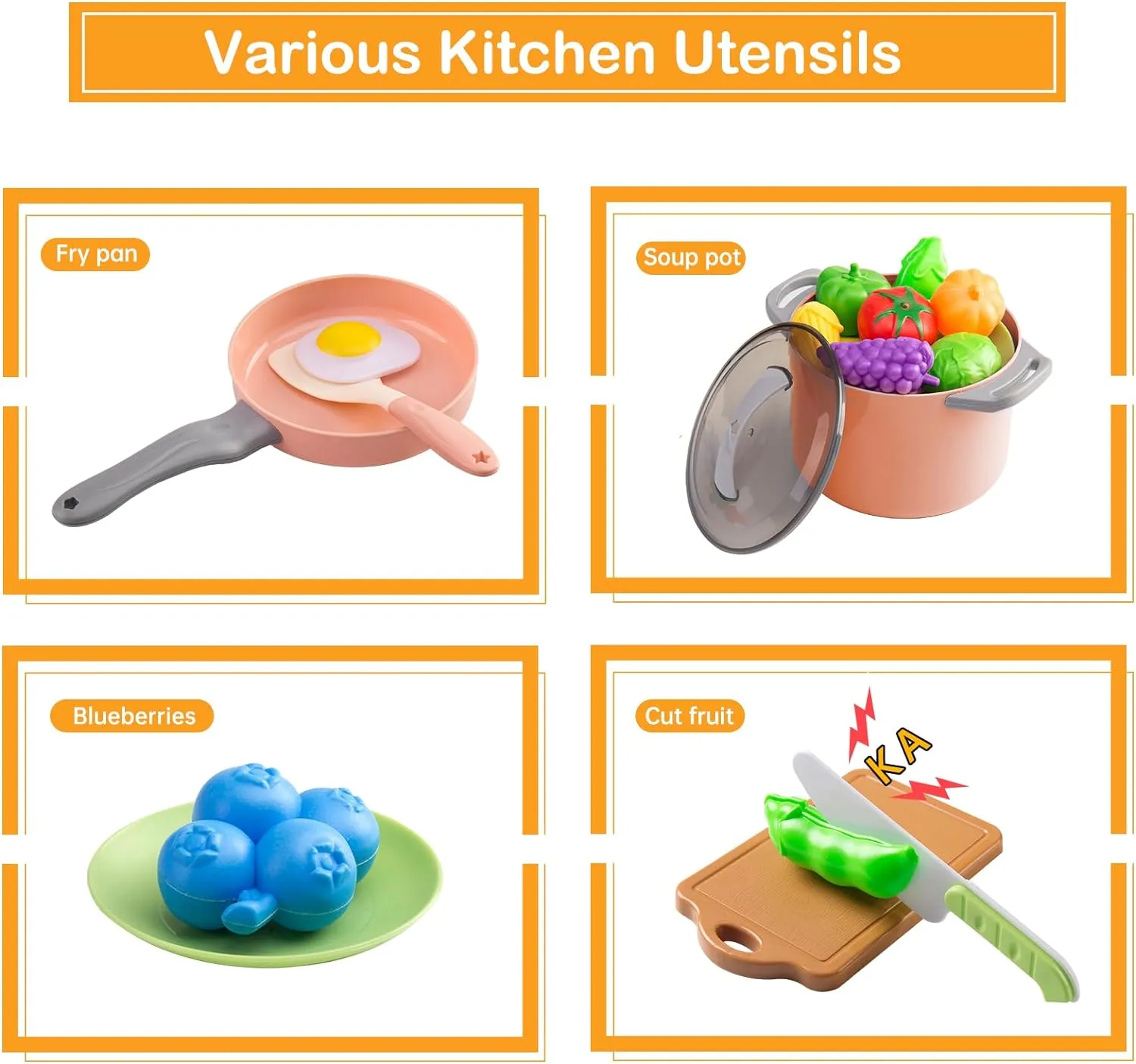 35Pcs Kids Kitchen Toy Accessories, Toddler Pretend Cooking Playset with Play Pots, Pans, Utensils, Cookware, Play Food Set, Toy Vegetables, Learning Gift for Girls, Boys (Pink)