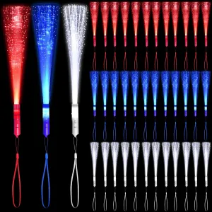 36 Pack Red Blue White Glow Sticks Light Up Fiber Optic Stick Glow Wands Bulk with 3 Flashing Models for 4th of July Halloween Party Favors