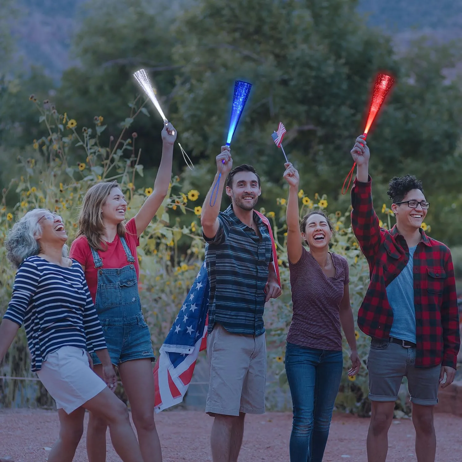 36 Pack Red Blue White Glow Sticks Light Up Fiber Optic Stick Glow Wands Bulk with 3 Flashing Models for 4th of July Halloween Party Favors