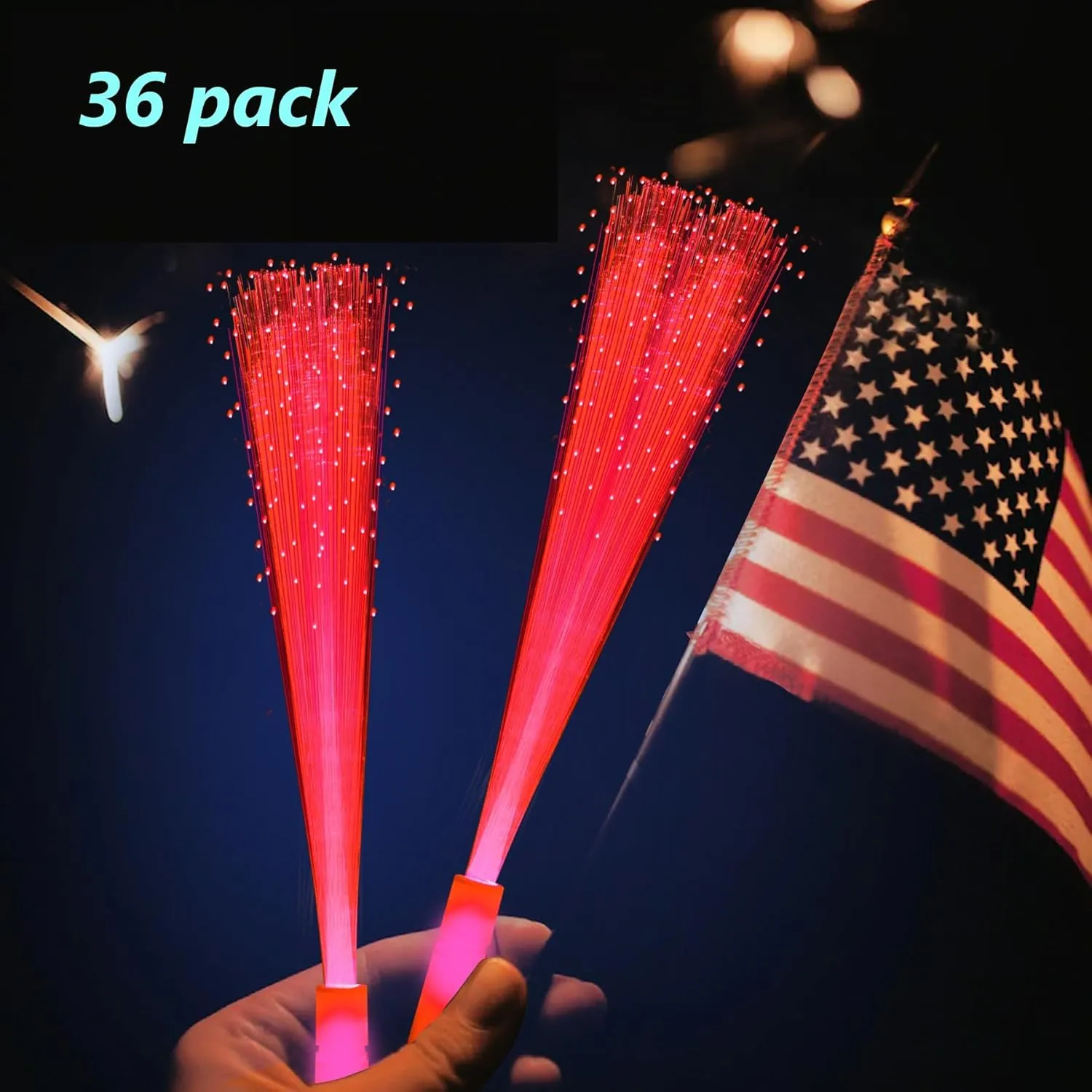 36 Pack Red Glow Fiber Optic Wands Bulk Light up Wand Glow Sticks with 3 Lighting Modes for Christmas Valentine's Day 4th of July Concerts Clubs Wedding Birthday