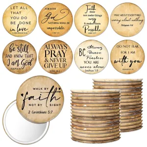 36 Pcs Mini Christian Compact Mirrors Bulk for Women Inspirational Bible Verse Pocket Makeup Mirrors Vintage Portable Religious Party Favors Church Gifts for Bible Study Group Baptism