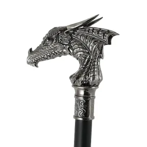 37in's 2023 Vintage Style Dragon Silver Cane Alloy Gothic Handmade Cane Fancy Dress Novelty Accessories (Silver)