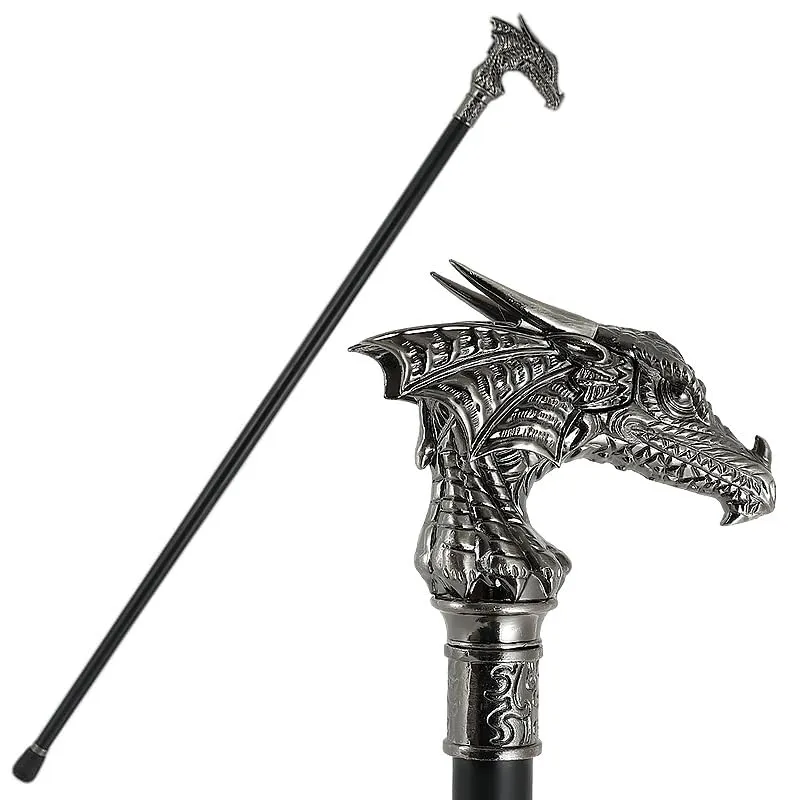 37in's 2023 Vintage Style Dragon Silver Cane Alloy Gothic Handmade Cane Fancy Dress Novelty Accessories (Silver)