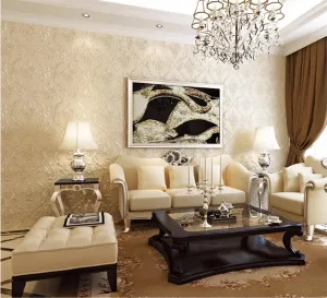 3D Damask Pattern Carving Pattern TV Background Living Room Bedroom Cafe Hotel Modern Minimalist European Style 1.73'W x 32.8‘L Non-Woven Non-Pasted Wallpaper (Beige)