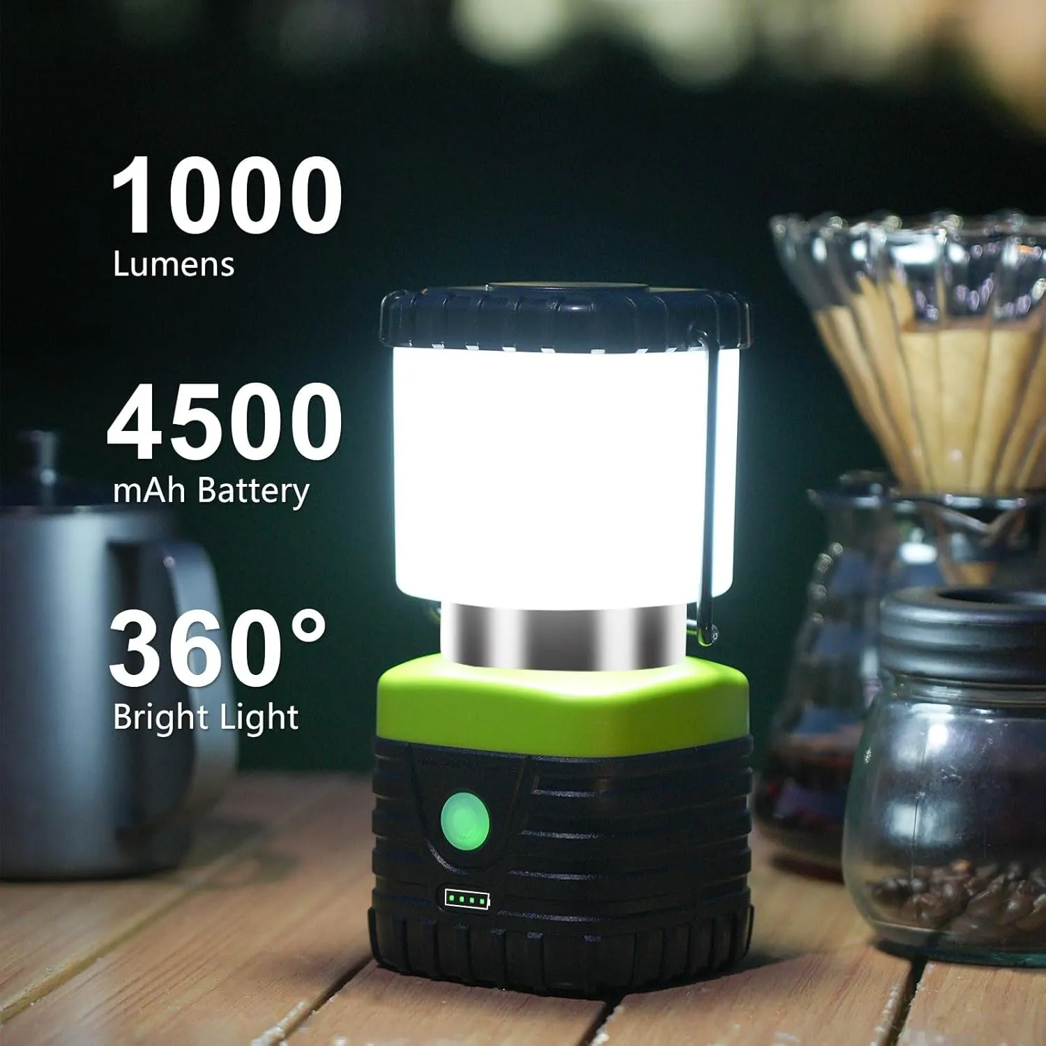 3PCS 6500K White Light LED Camping Lantern Rechargeable 1000LM, 4500mAh Power Bank, Flashlight for Hurricane Emergency, Hiking, IP44 Waterproof Lantern(Black)