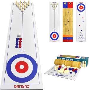 4-in-1 Tabletop Curling, Shuffleboard, Bowling & Cornhole Game - 47"(120x30cm) Family Game Set for All Ages - Easy Setup & Compact Design, Great for Home & Outdoor Fun