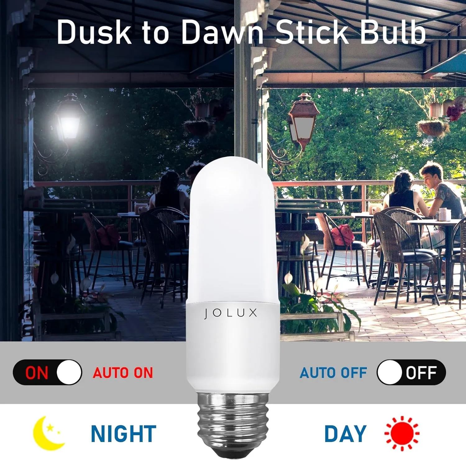 4 Pack LED Stick Light Bulbs with Dusk to Dawn, 40W Equivalent,Soft White(2700K),650lm,Auto On/Off Outdoor LED Bulbs,Damp Rated,E26 Medium Base.……