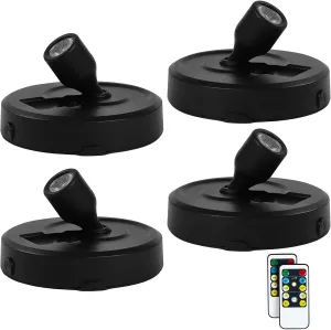 4-Pack Wireless LED Spotlight Battery Operated Picture Lights, Puck Lights with 2 Remote, Dimmable Stick Spotlights with Timmer for Wall Display Painting Dartboard Artwork Accent Closet