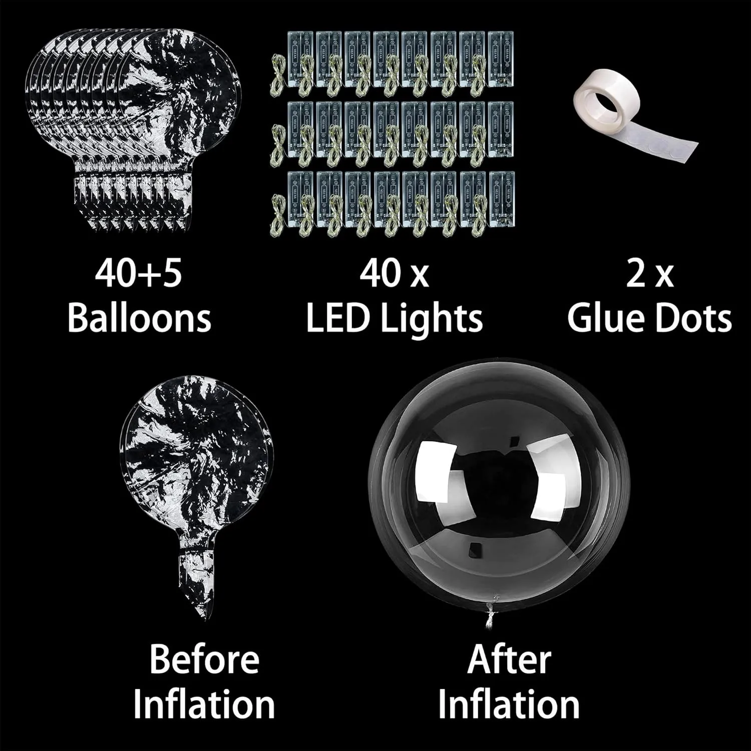 40 Pack Led Balloons Light Up with Warm White Lights | 40 Pcs Transparent Balloons and 40 Pcs Led Lights | Perfect Supply for Wedding, Birthday Party, Glow Stick Party