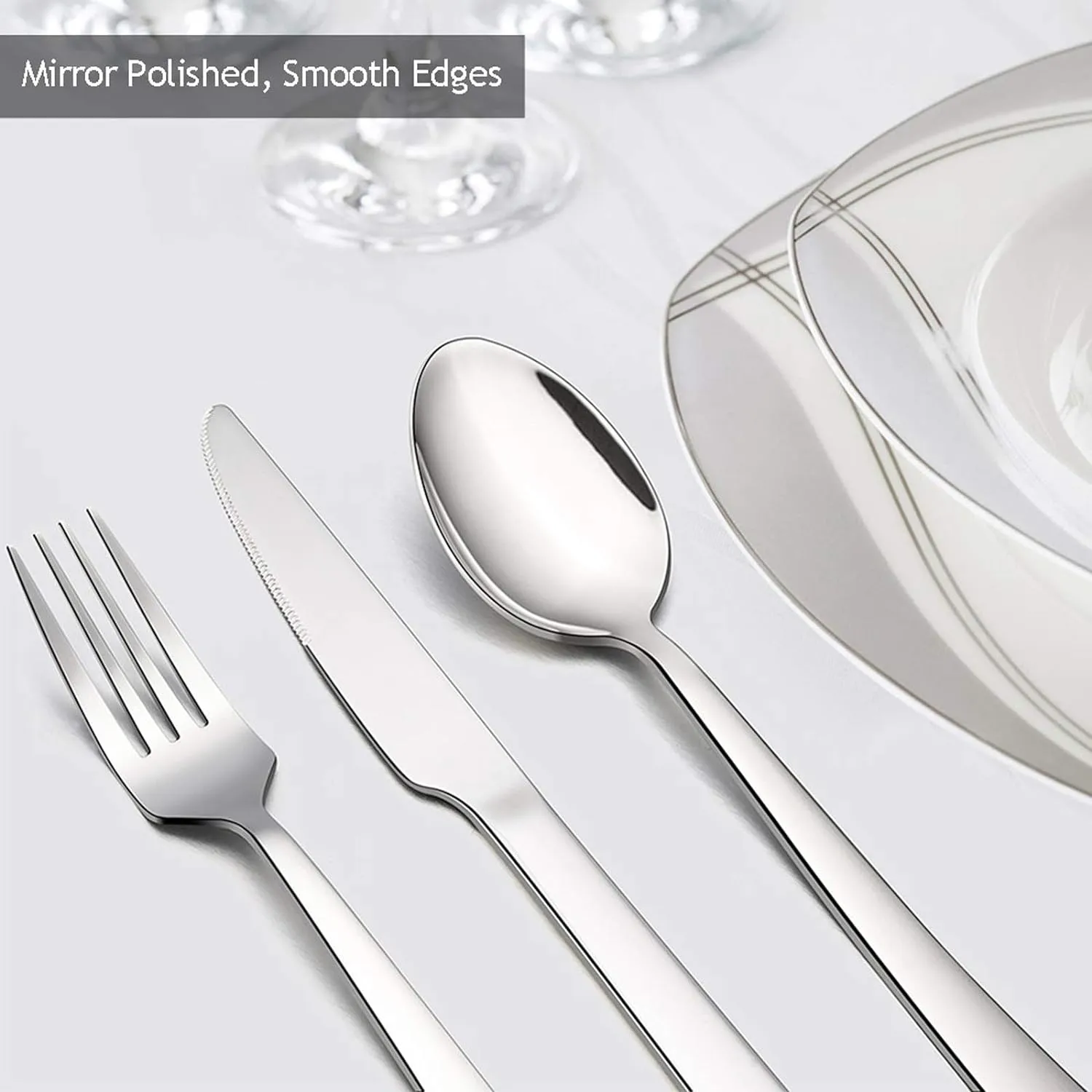 40-Piece Silverware Set, E-far Stainless Steel Flatware Set Service for 8, Modern Tableware Cutlery Set for Home and Restaurant, Square Edge & Mirror Finish, Dishwasher Safe