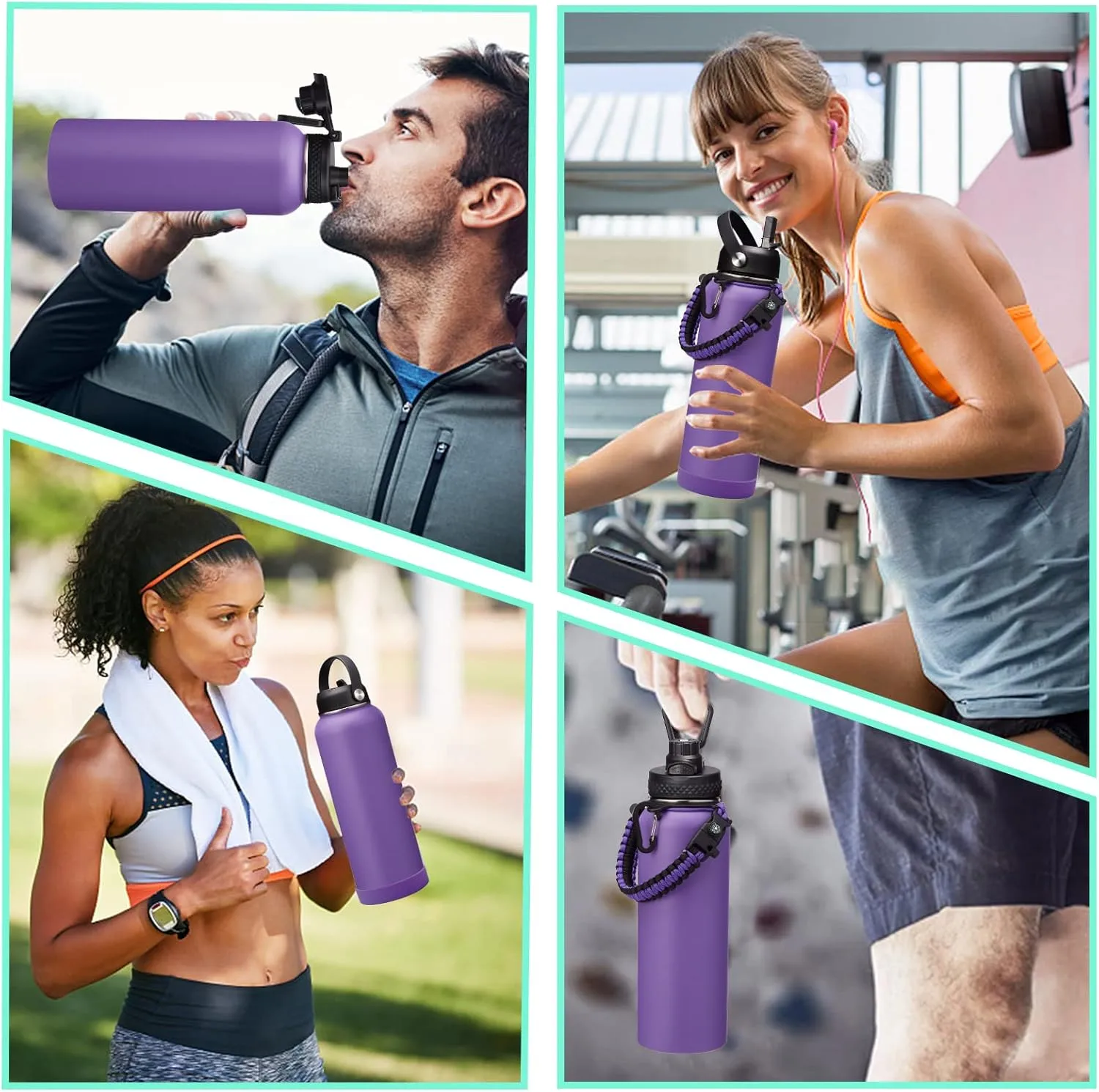 40oz Vacuum Stainless-Steel Water Bottles with Straw & Spout Lids, Leakproof Sports Metal Water Bottle Keeps Ice Cold-48Hrs Hot-24Hrs, Wide-Mouth Water Bottle for Fitness Camping Running