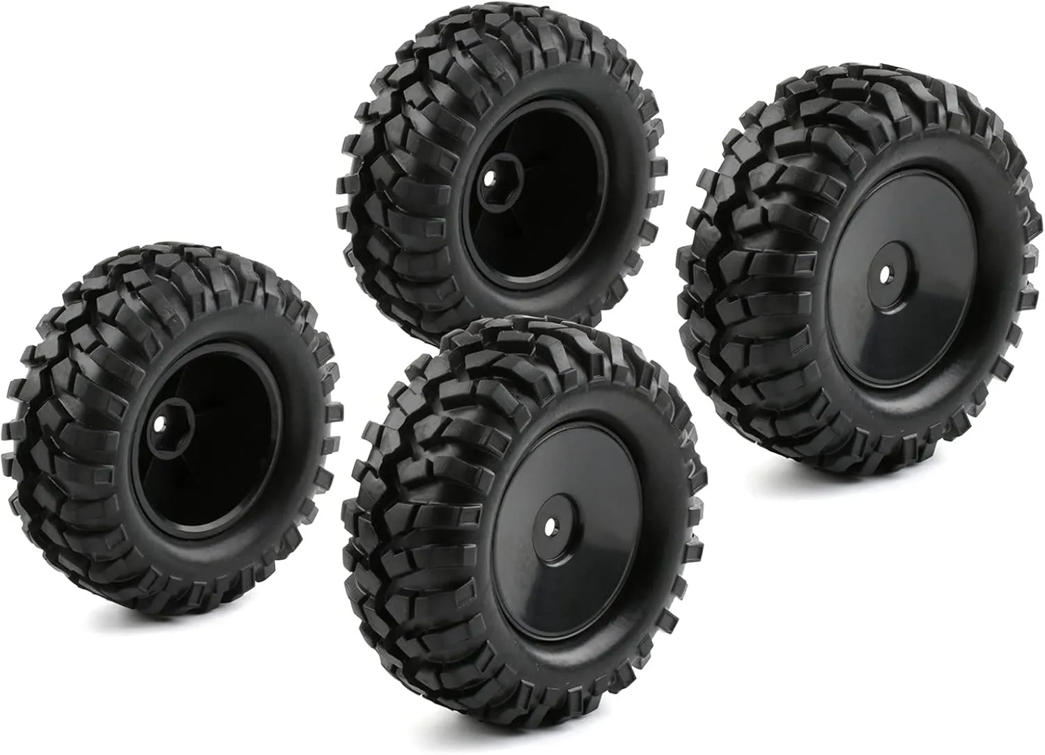 4pcs 1/10 Wheels and Tires with Lock Nuts Washers Wrench, 12mm Hex Hard Dish Wheel for Racing Off Road Buggy Truck Rock Crawler RC4WD Tamiya MST HSP CR12