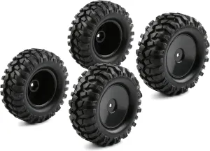 4pcs 1/10 Wheels and Tires with Lock Nuts Washers Wrench, 12mm Hex Hard Dish Wheel for Racing Off Road Buggy Truck Rock Crawler RC4WD Tamiya MST HSP CR12
