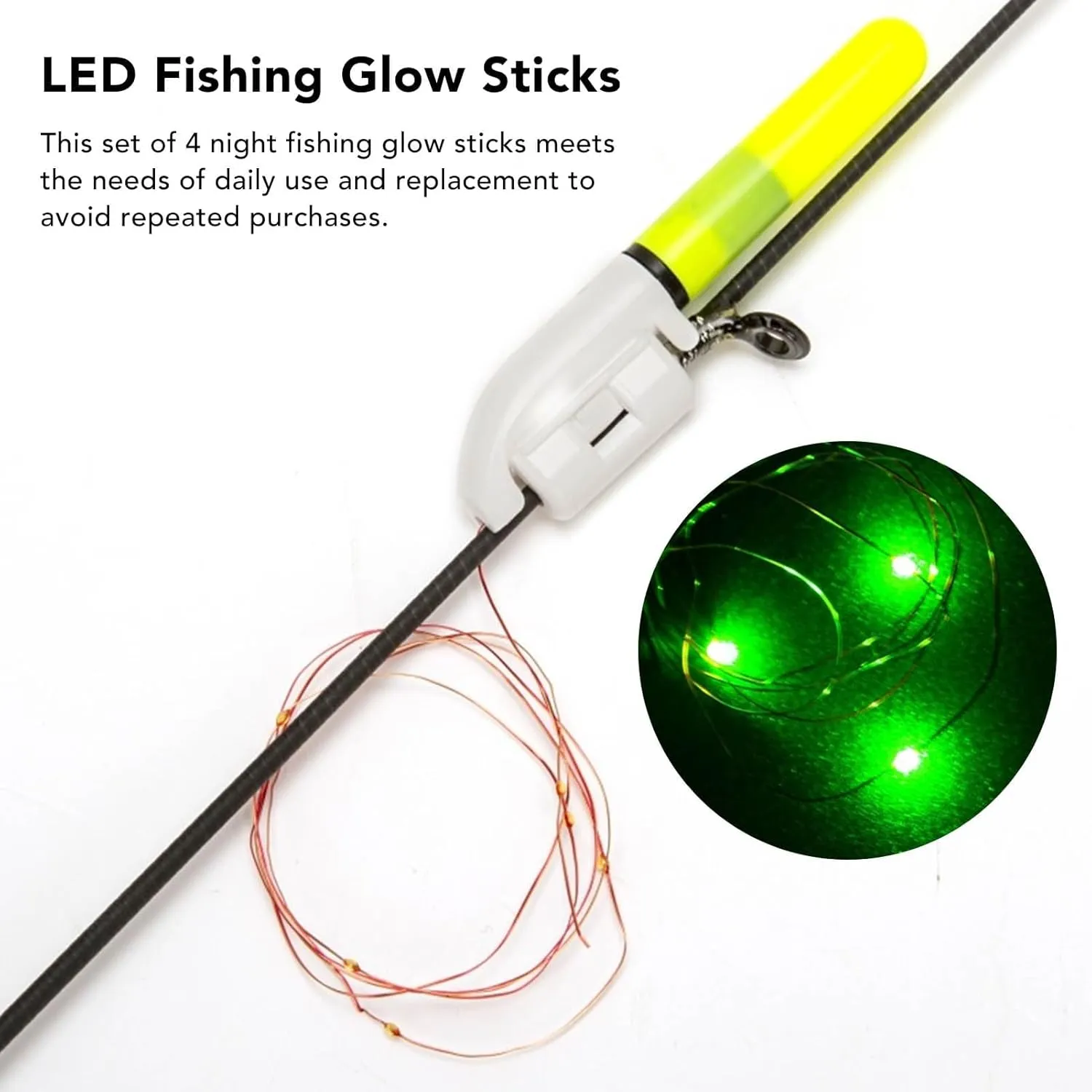 4Pcs Fishing Glow Sticks, Snap Design LED Fishing Pole Light, Portable Waterproof Fishing Rod Glow Sticks, LED Night Fishing Bite Alarm for Fishing