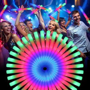 55 PCS Foam Glow Sticks, Foam Light Up Sticks Party Supplies with 3 Mode Colorful Flashing, Glow Sticks Bulk Party Pack, Led Foam Sticks for Birthday, Wedding, Halloween, Carnival, Concert