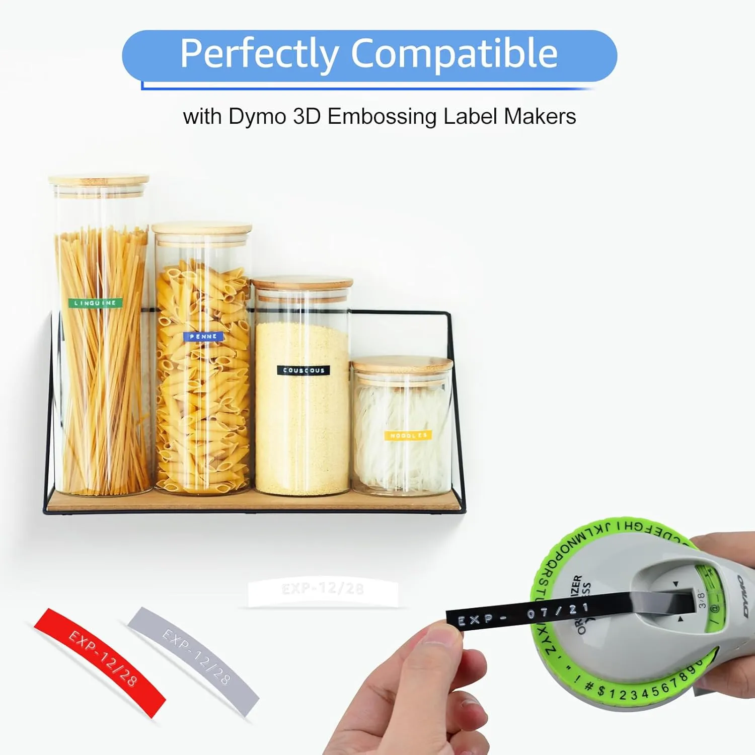 5PK 1/2 Embossing Label Tape Compatible for DYMO 521206 White on Blue 3D Plastic Labels Used in Organizer Xpress Pro 1575 1595, Office Mate II 1540 154000, MoTEX E101 E404 Label Makers